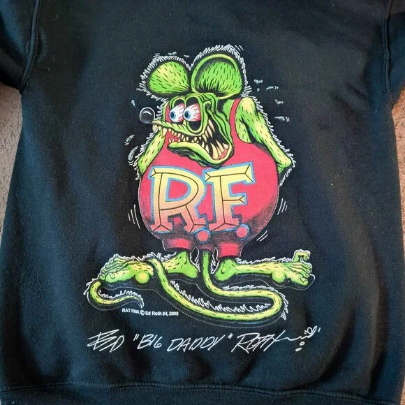 Vintage Y2K 2008 Ed Roth Rat Fink Hot Rod Black Sweatshirt Hoodie Men’s Small - Picture 7 of 7